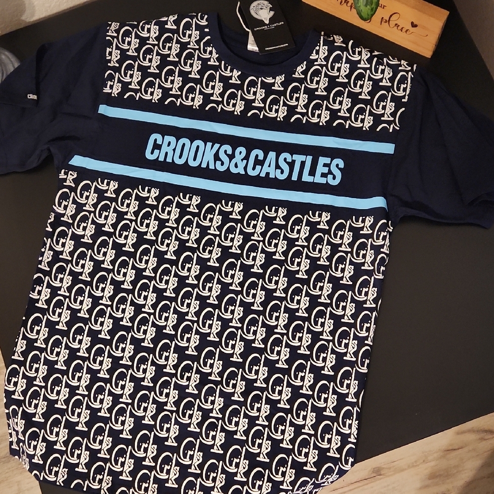 Crooks & Castles Navy and White Patterned Tee